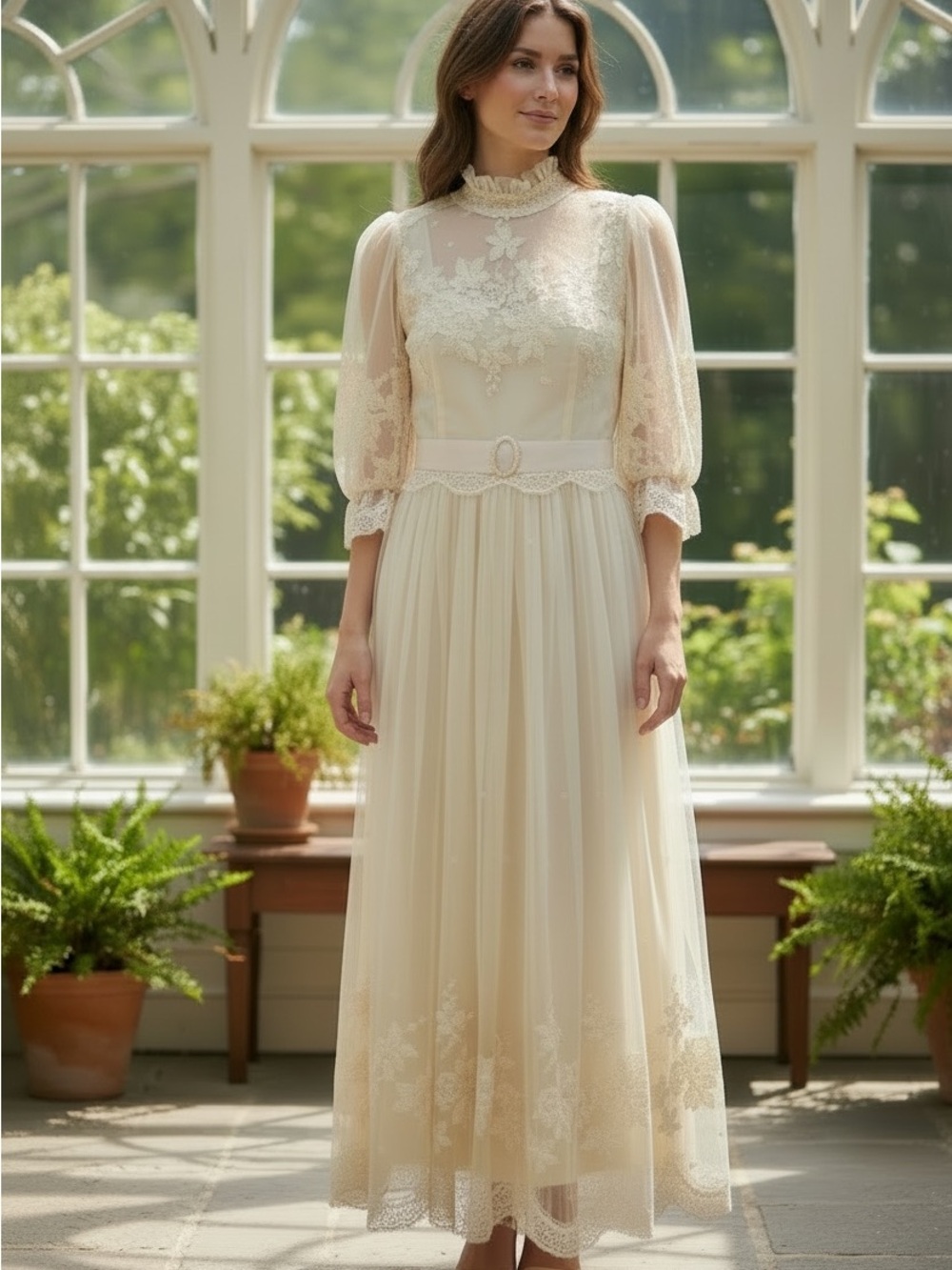 Vintage Cream Lace Maxi Dress